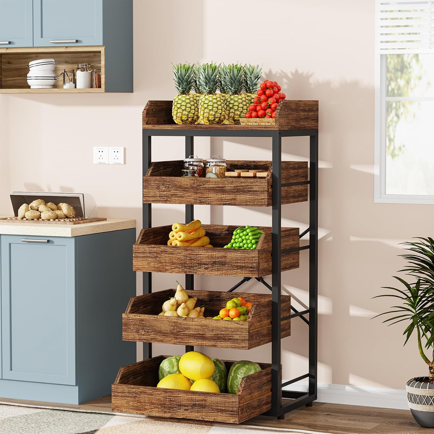 Wooden Pull-Out Snack and Vegetable Storage Rack - Image 2