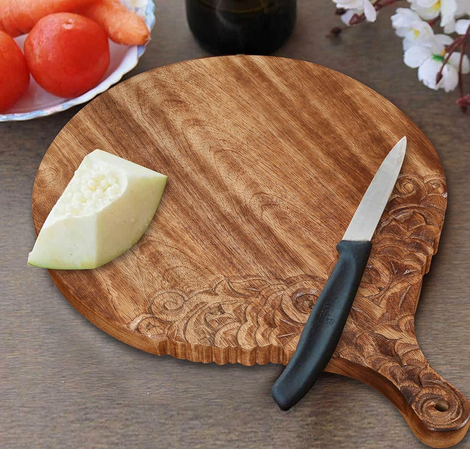 Round Wooden Cutting and Serving Board